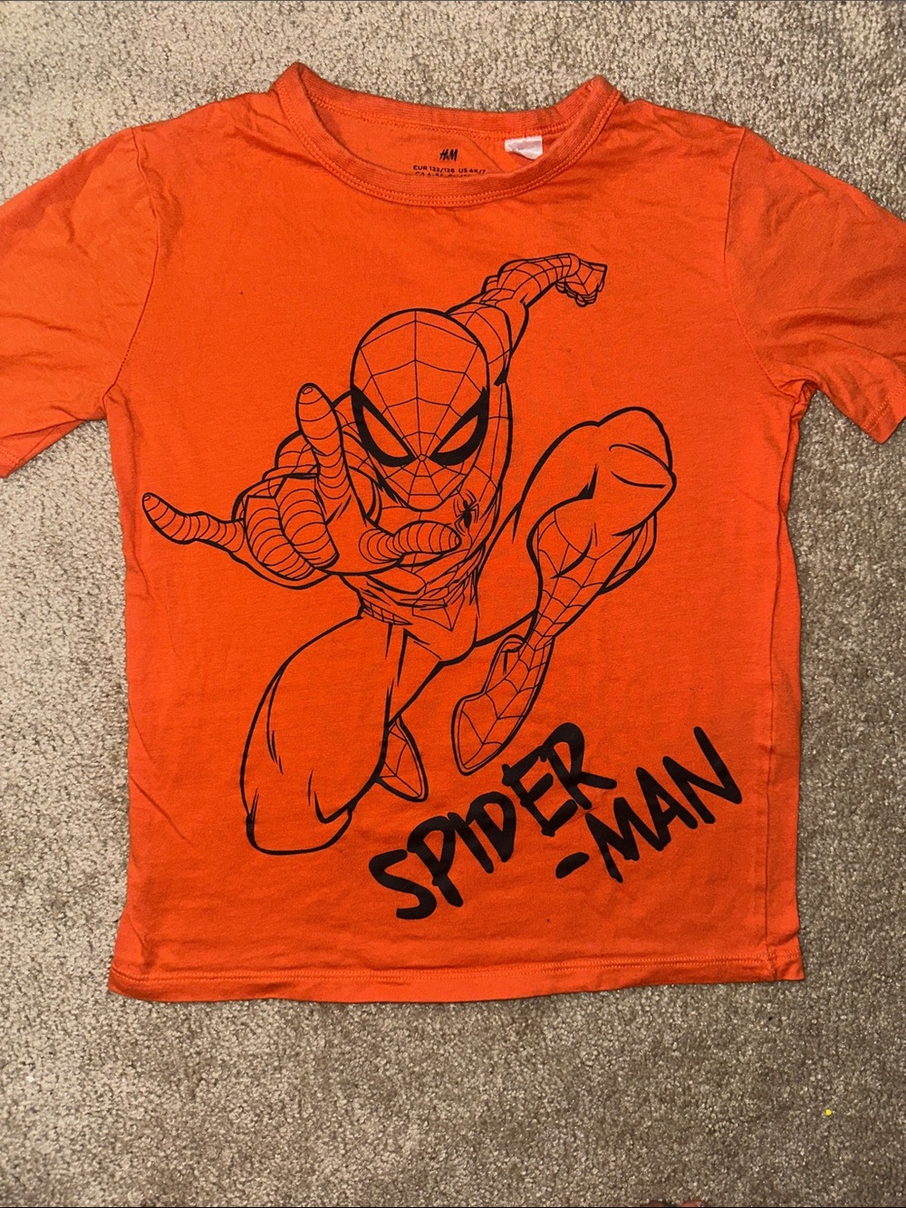 H&M Bright Orange Spider-Man Tee with Black Graphic